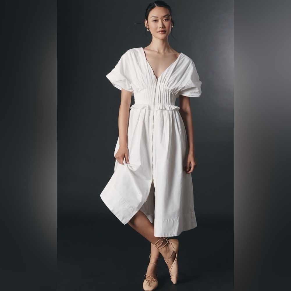 Anthropologie V-Neck Zip-Front Midi Dress Size Small NWT - Picture 1 of 16